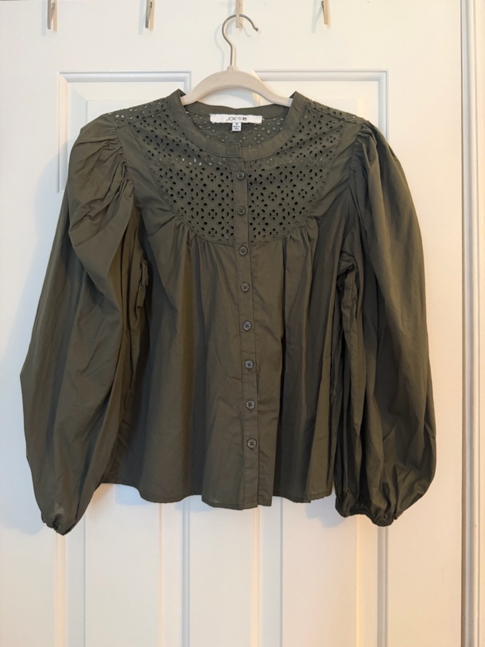 Joe's Jeans Olive Eyelet Yoke Button-Front Blouse